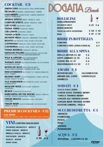 Drink List Dogana Beach